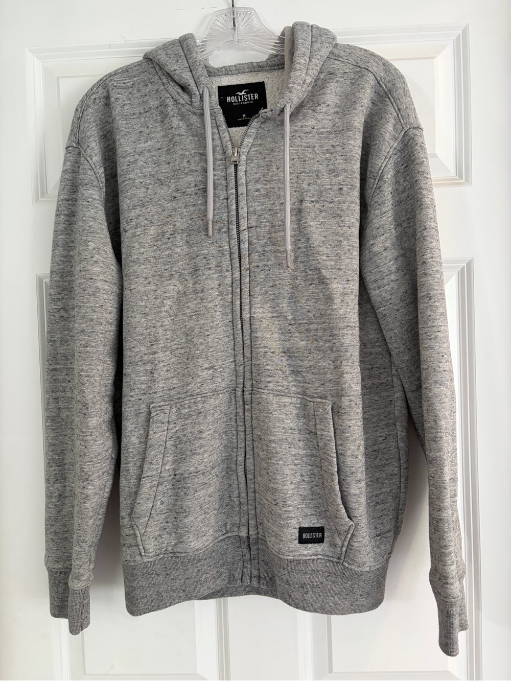 Hollister Men's Light Heather Gray Full-Zip Hoodie